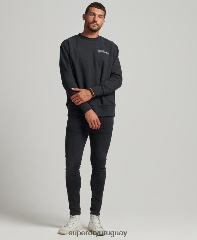 uy Superdry hombres sudadera con cuello redondo y micro top reciclado negro DT2N8Z889 ropa