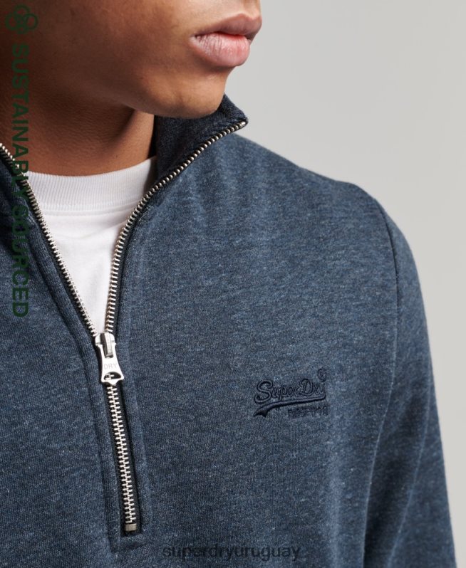 uy Superdry hombres sudadera con cuello tunecino y cremallera con logo vintage de algodón orgánico Armada DT2N8Z5086 ropa