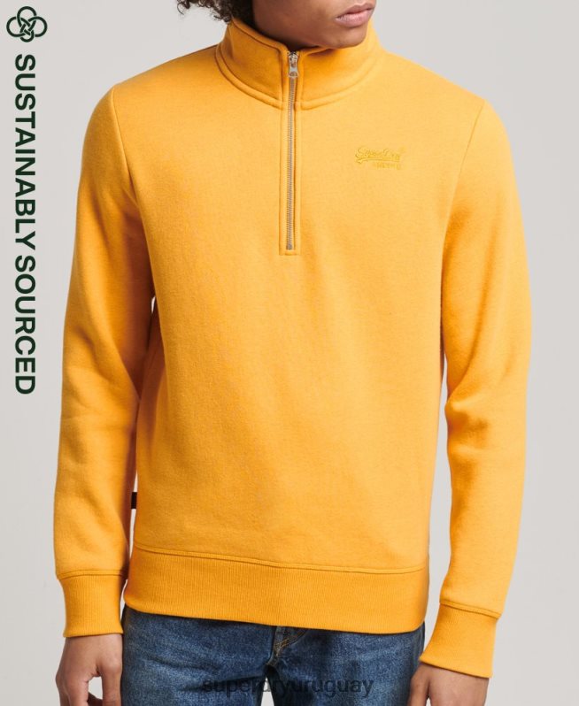 uy Superdry hombres sudadera con cuello tunecino y cremallera con logo vintage de algodón orgánico amarillo DT2N8Z5042 ropa