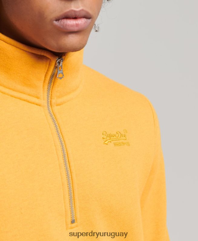 uy Superdry hombres sudadera con cuello tunecino y cremallera con logo vintage de algodón orgánico amarillo DT2N8Z5042 ropa