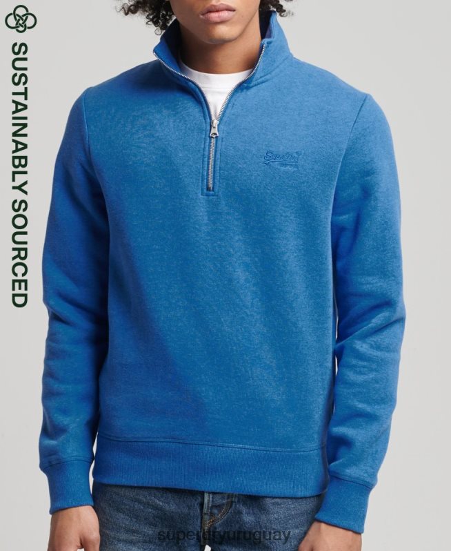 uy Superdry hombres sudadera con cuello tunecino y cremallera con logo vintage de algodón orgánico azul DT2N8Z5193 ropa