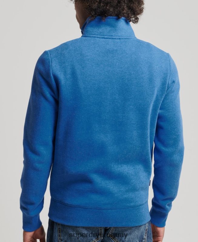 uy Superdry hombres sudadera con cuello tunecino y cremallera con logo vintage de algodón orgánico azul DT2N8Z5193 ropa