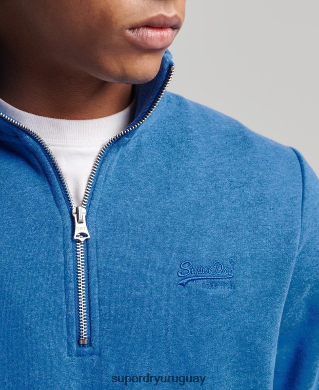 uy Superdry hombres sudadera con cuello tunecino y cremallera con logo vintage de algodón orgánico azul DT2N8Z5193 ropa