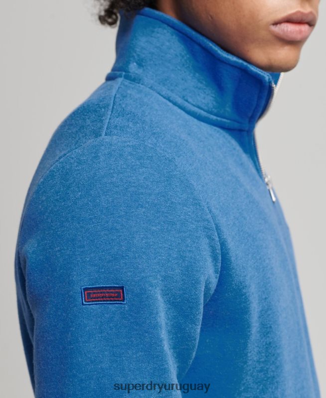 uy Superdry hombres sudadera con cuello tunecino y cremallera con logo vintage de algodón orgánico azul DT2N8Z5193 ropa