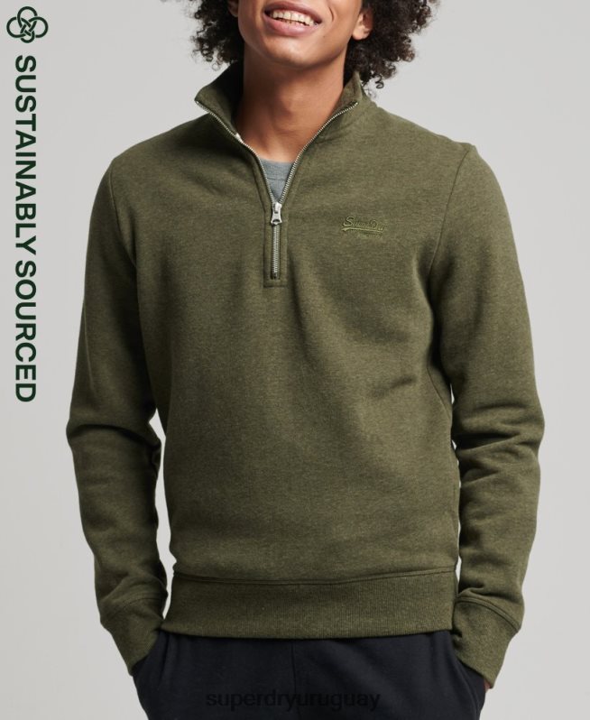 uy Superdry hombres sudadera con cuello tunecino y cremallera con logo vintage de algodón orgánico caqui DT2N8Z5122 ropa