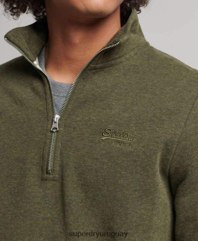 uy Superdry hombres sudadera con cuello tunecino y cremallera con logo vintage de algodón orgánico caqui DT2N8Z5122 ropa