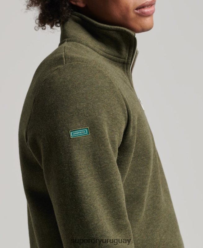 uy Superdry hombres sudadera con cuello tunecino y cremallera con logo vintage de algodón orgánico caqui DT2N8Z5122 ropa