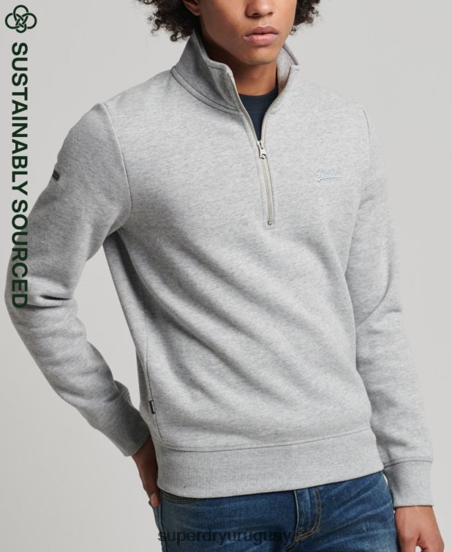 uy Superdry hombres sudadera con cuello tunecino y cremallera con logo vintage de algodón orgánico gris DT2N8Z5003 ropa