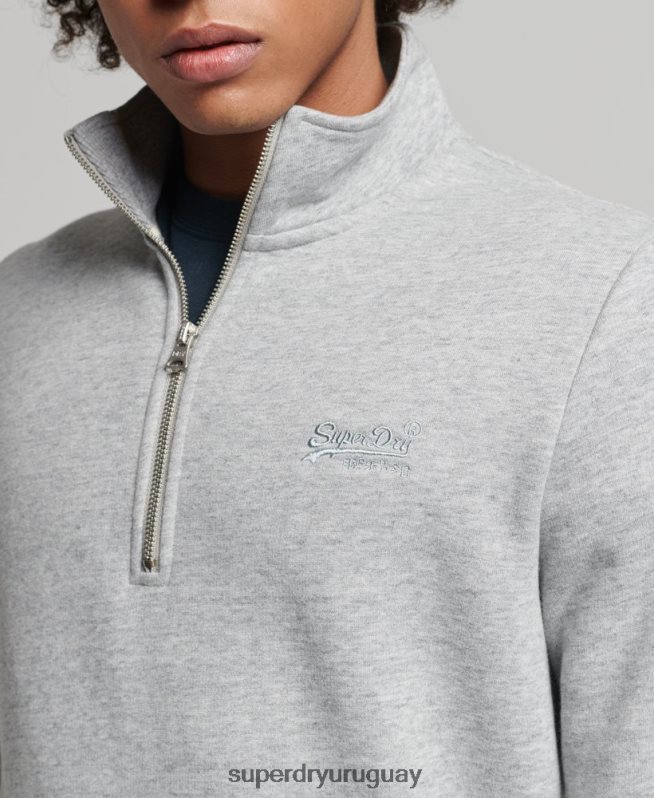 uy Superdry hombres sudadera con cuello tunecino y cremallera con logo vintage de algodón orgánico gris DT2N8Z5003 ropa