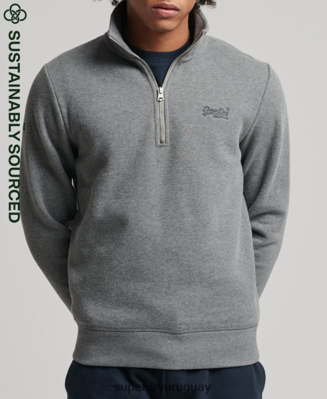 uy Superdry hombres sudadera con cuello tunecino y cremallera con logo vintage de algodón orgánico gris DT2N8Z5076 ropa
