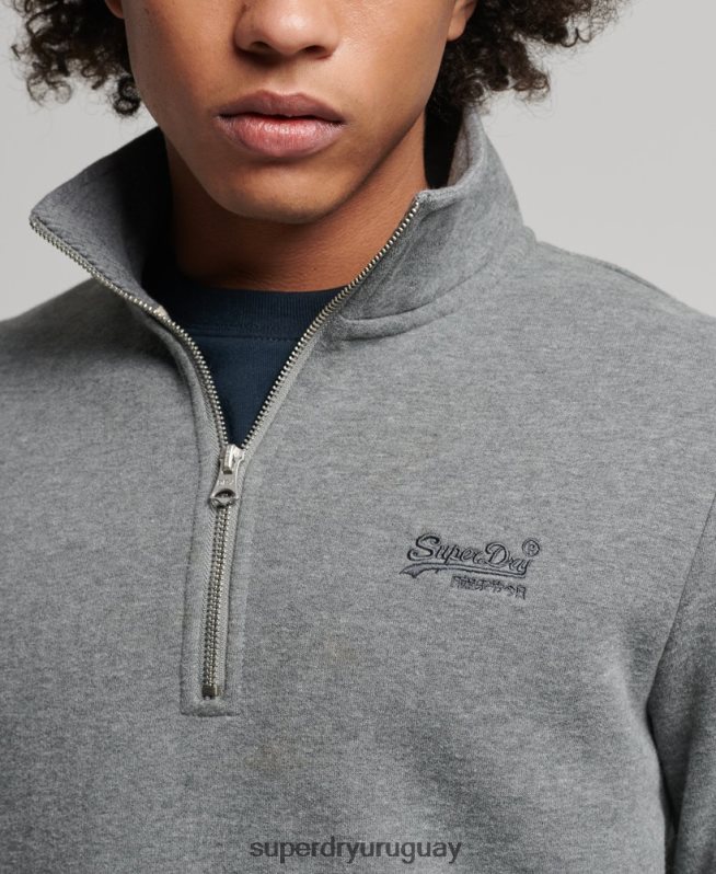uy Superdry hombres sudadera con cuello tunecino y cremallera con logo vintage de algodón orgánico gris DT2N8Z5076 ropa