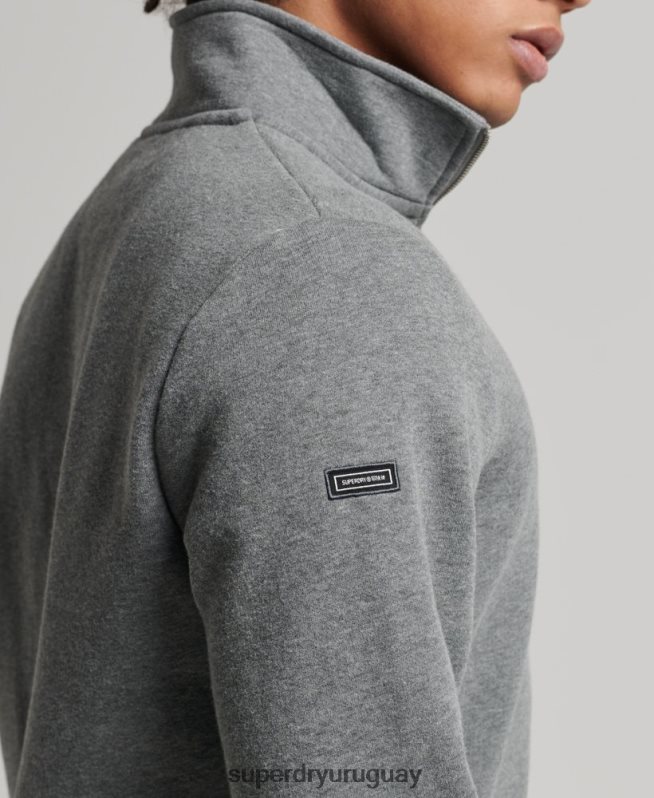 uy Superdry hombres sudadera con cuello tunecino y cremallera con logo vintage de algodón orgánico gris DT2N8Z5076 ropa