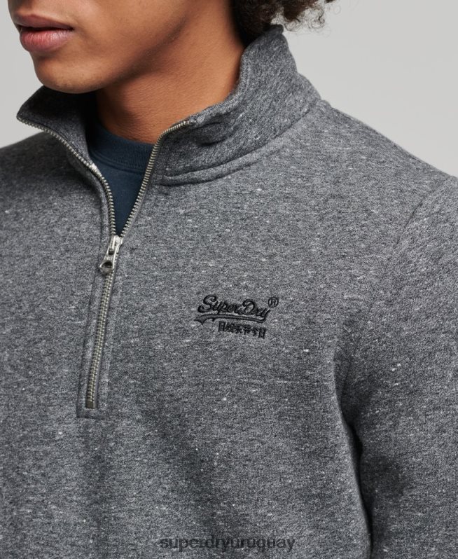 uy Superdry hombres sudadera con cuello tunecino y cremallera con logo vintage de algodón orgánico gris oscuro DT2N8Z5105 ropa