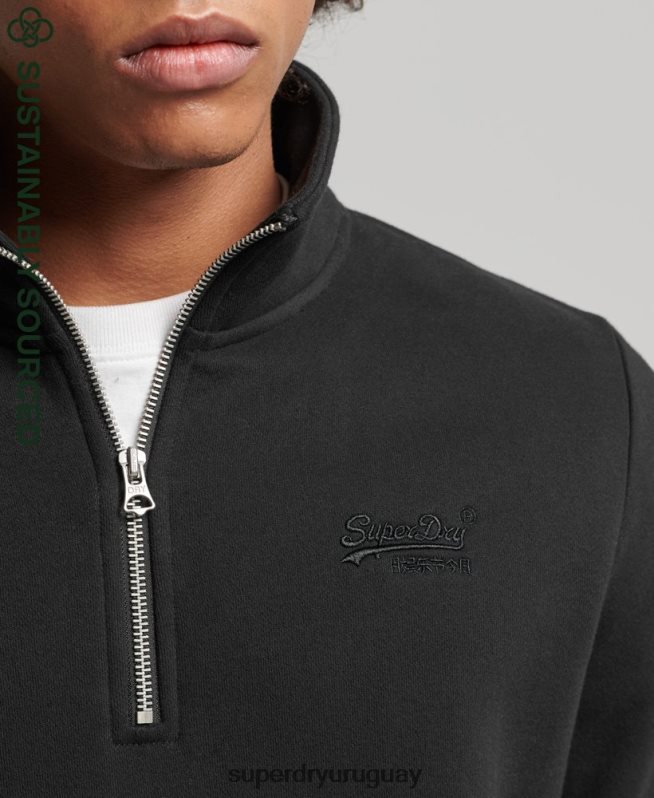 uy Superdry hombres sudadera con cuello tunecino y cremallera con logo vintage de algodón orgánico negro DT2N8Z5047 ropa