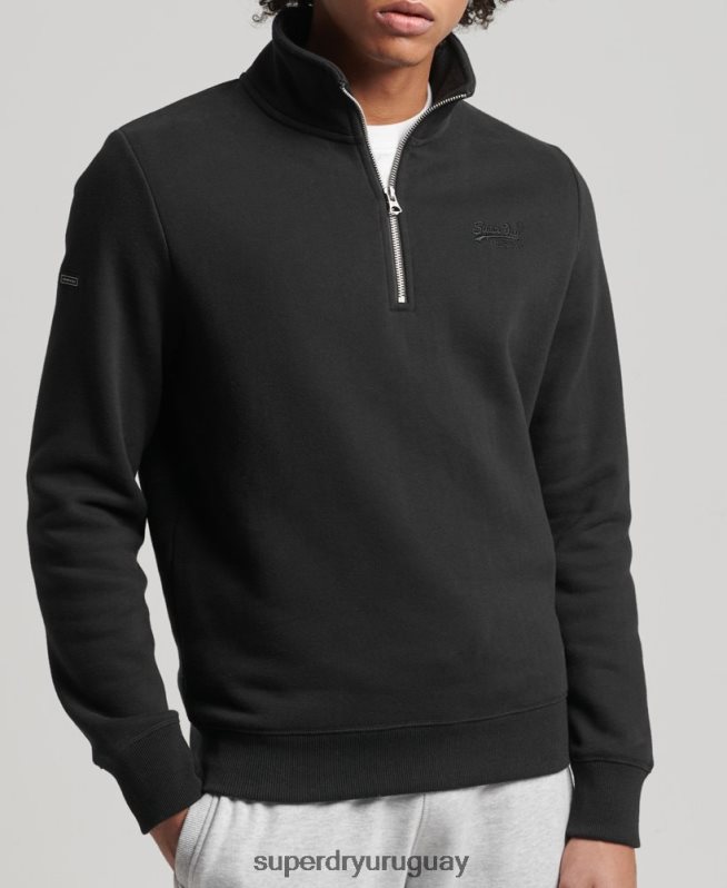 uy Superdry hombres sudadera con cuello tunecino y cremallera con logo vintage de algodón orgánico negro DT2N8Z5047 ropa