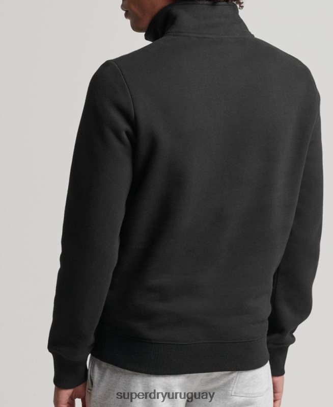 uy Superdry hombres sudadera con cuello tunecino y cremallera con logo vintage de algodón orgánico negro DT2N8Z5047 ropa