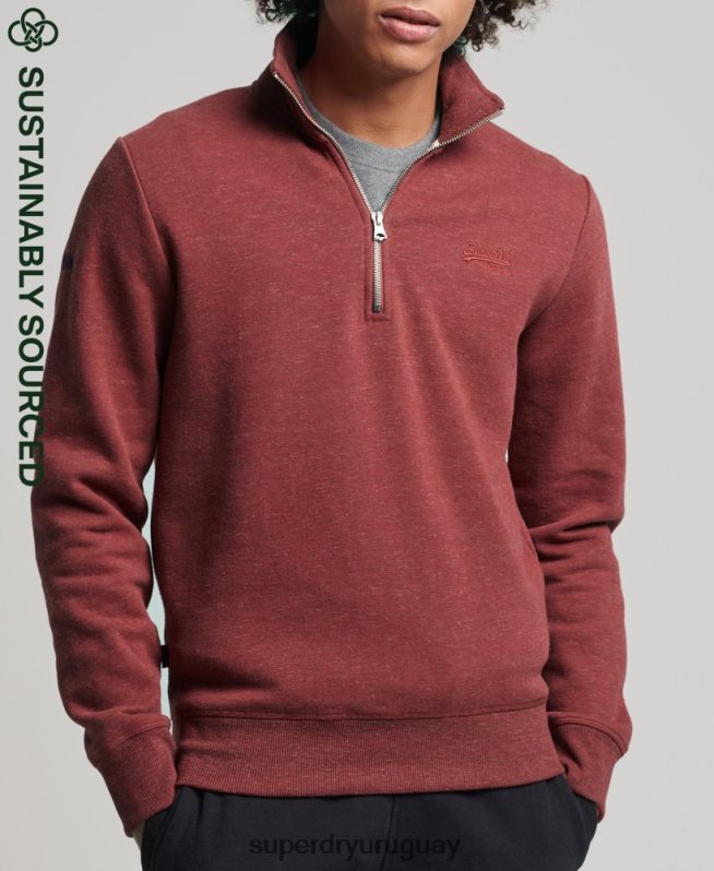 uy Superdry hombres sudadera con cuello tunecino y cremallera con logo vintage de algodón orgánico rojo DT2N8Z5034 ropa