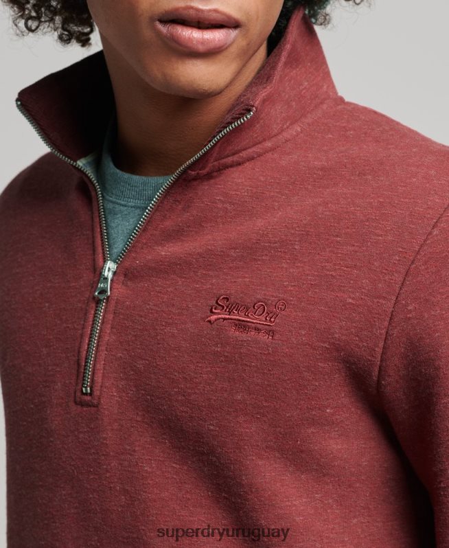 uy Superdry hombres sudadera con cuello tunecino y cremallera con logo vintage de algodón orgánico rojo DT2N8Z5034 ropa