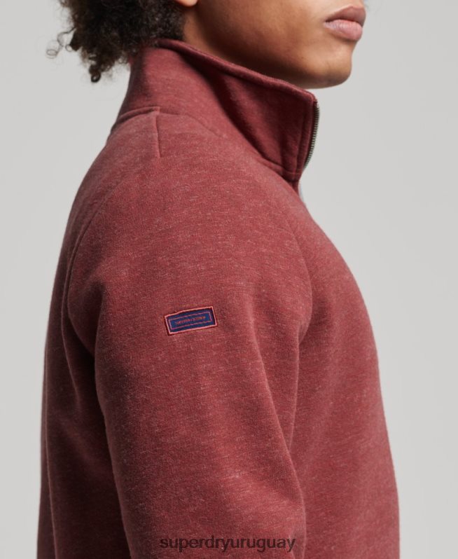 uy Superdry hombres sudadera con cuello tunecino y cremallera con logo vintage de algodón orgánico rojo DT2N8Z5034 ropa
