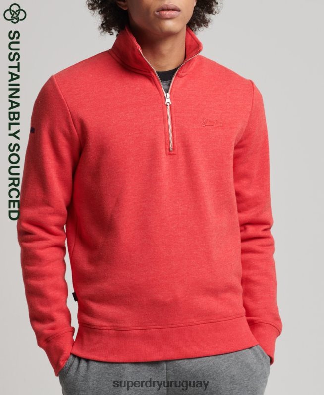 uy Superdry hombres sudadera con cuello tunecino y cremallera con logo vintage de algodón orgánico rojo DT2N8Z5071 ropa