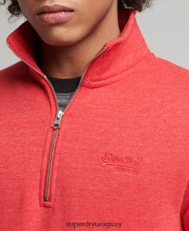 uy Superdry hombres sudadera con cuello tunecino y cremallera con logo vintage de algodón orgánico rojo DT2N8Z5071 ropa