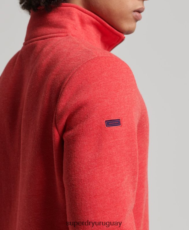 uy Superdry hombres sudadera con cuello tunecino y cremallera con logo vintage de algodón orgánico rojo DT2N8Z5071 ropa