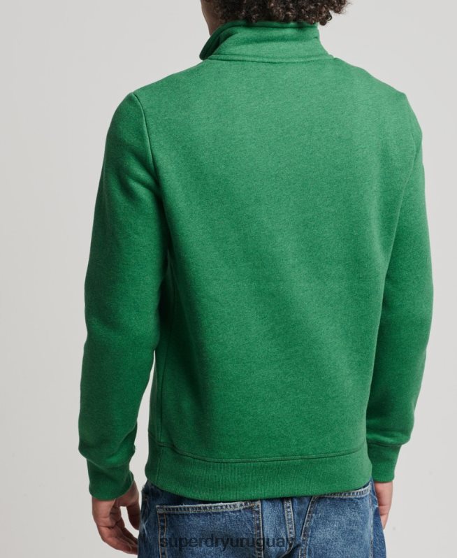 uy Superdry hombres sudadera con cuello tunecino y cremallera con logo vintage de algodón orgánico verde DT2N8Z5133 ropa