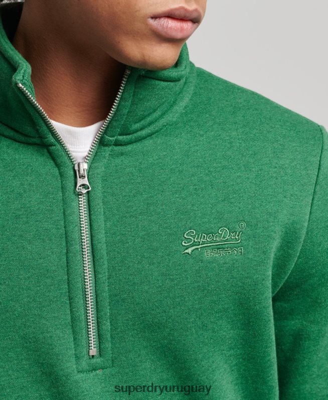 uy Superdry hombres sudadera con cuello tunecino y cremallera con logo vintage de algodón orgánico verde DT2N8Z5133 ropa