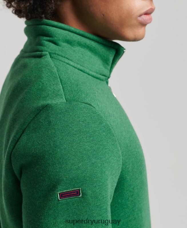 uy Superdry hombres sudadera con cuello tunecino y cremallera con logo vintage de algodón orgánico verde DT2N8Z5133 ropa