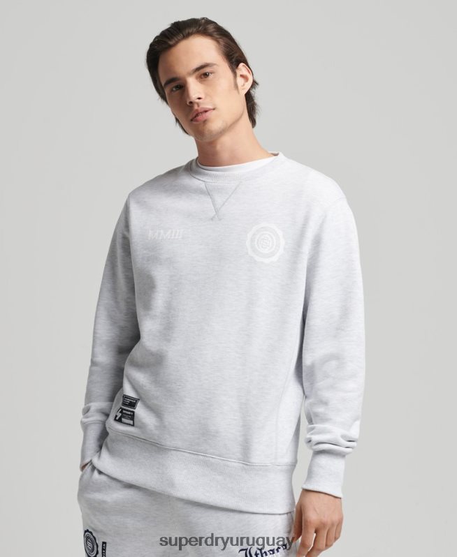 uy Superdry hombres sudadera con equipo de arco del equipo universitario gris claro DT2N8Z778 ropa