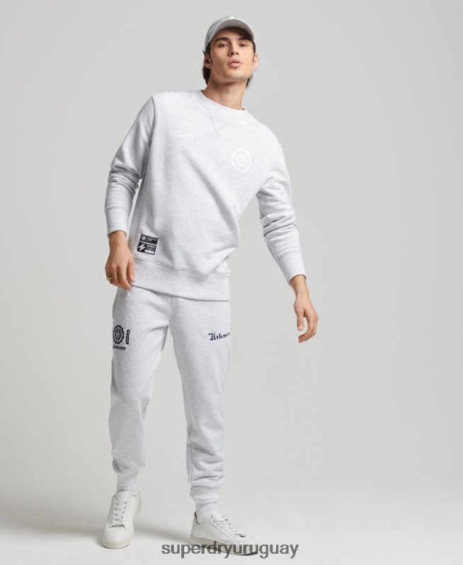 uy Superdry hombres sudadera con equipo de arco del equipo universitario gris claro DT2N8Z778 ropa