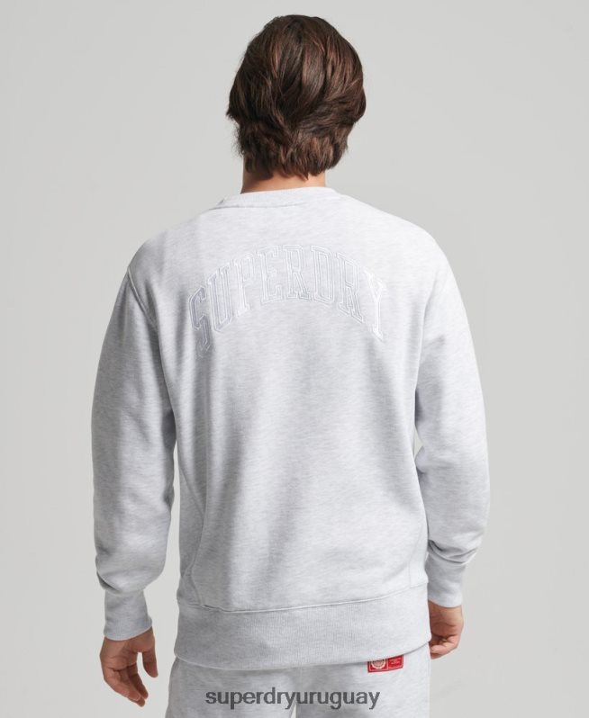 uy Superdry hombres sudadera con equipo de arco del equipo universitario gris claro DT2N8Z778 ropa