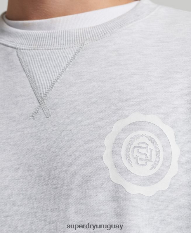 uy Superdry hombres sudadera con equipo de arco del equipo universitario gris claro DT2N8Z778 ropa