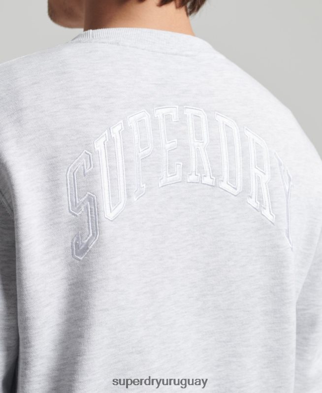 uy Superdry hombres sudadera con equipo de arco del equipo universitario gris claro DT2N8Z778 ropa