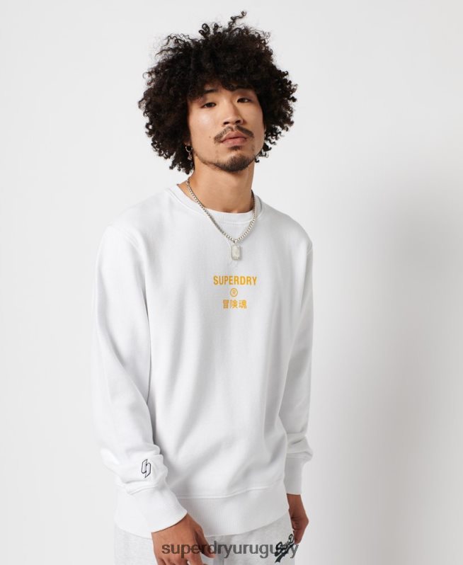uy Superdry hombres sudadera con equipo independiente blanco DT2N8Z5036 ropa