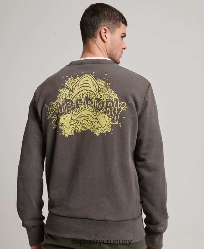 uy Superdry hombres sudadera con estampado de criaturas gris oscuro DT2N8Z565 ropa