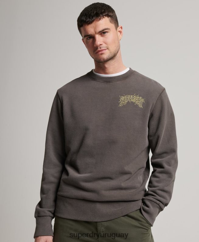uy Superdry hombres sudadera con estampado de criaturas gris oscuro DT2N8Z565 ropa