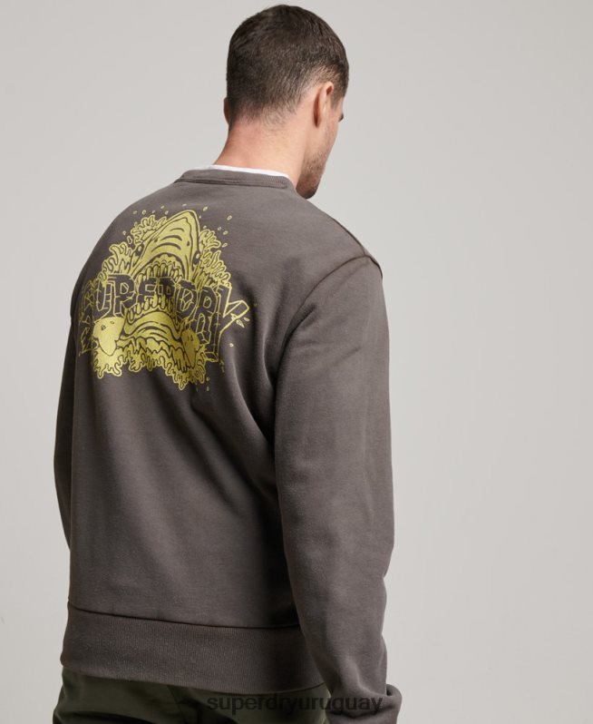 uy Superdry hombres sudadera con estampado de criaturas gris oscuro DT2N8Z565 ropa