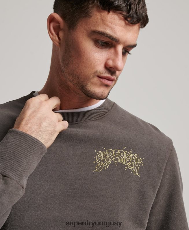uy Superdry hombres sudadera con estampado de criaturas gris oscuro DT2N8Z565 ropa