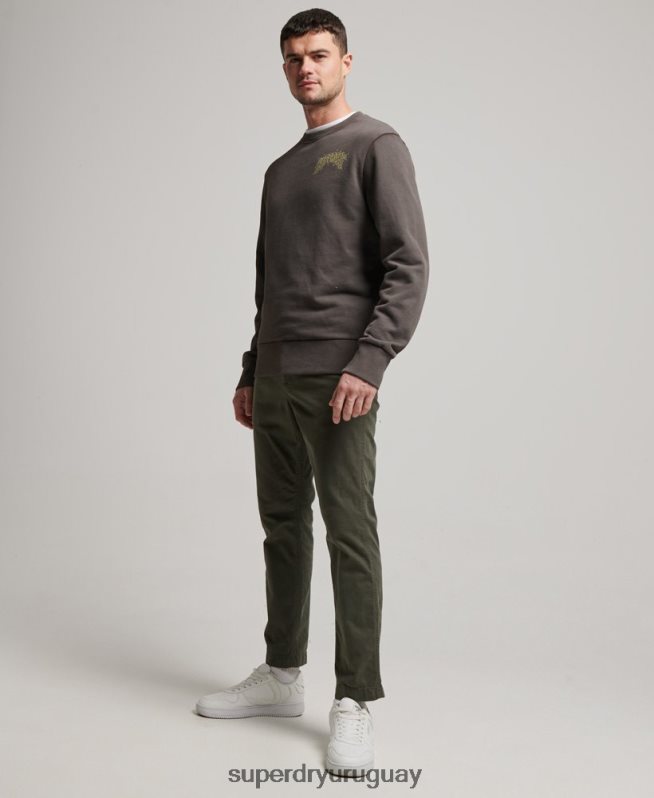 uy Superdry hombres sudadera con estampado de criaturas gris oscuro DT2N8Z565 ropa