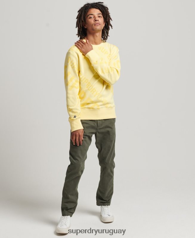 uy Superdry hombres sudadera con estampado de logo central en toda la prenda amarillo DT2N8Z3435 ropa