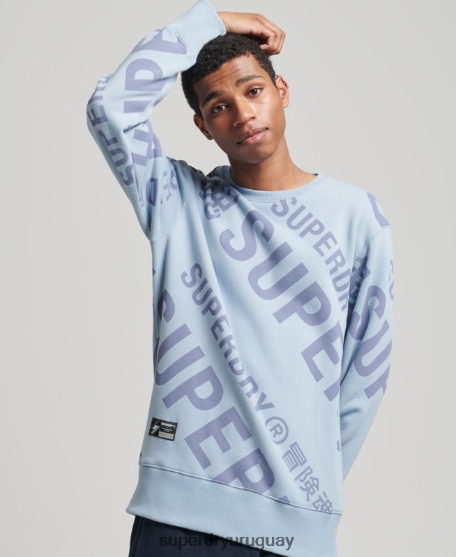 uy Superdry hombres sudadera con estampado de logo central en toda la prenda azul DT2N8Z3458 ropa