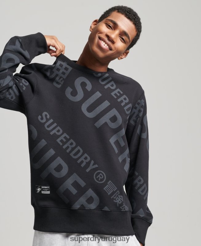 uy Superdry hombres sudadera con estampado de logo central en toda la prenda negro DT2N8Z5802 ropa