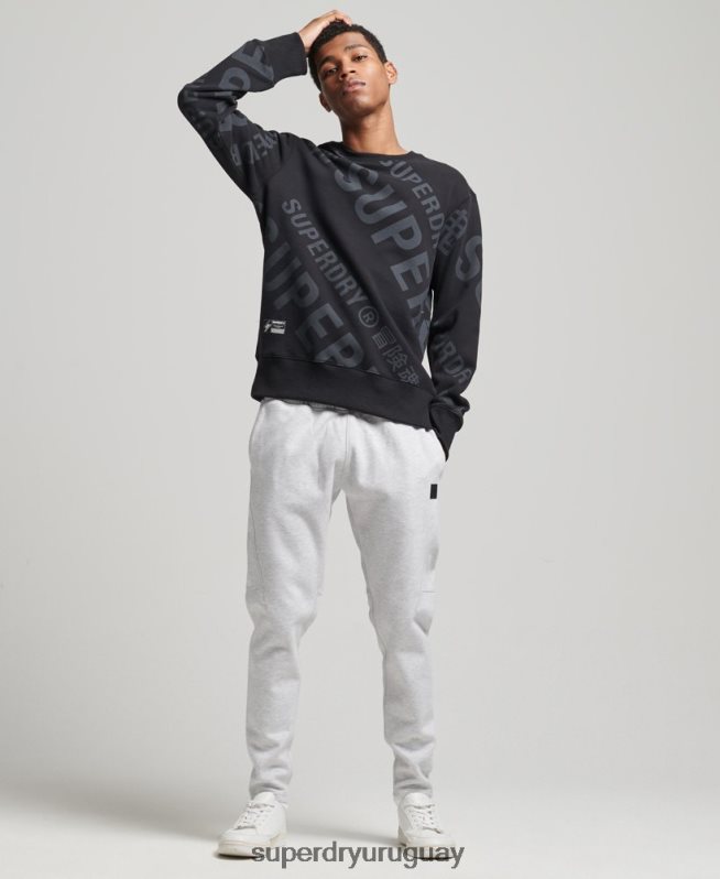 uy Superdry hombres sudadera con estampado de logo central en toda la prenda negro DT2N8Z5802 ropa