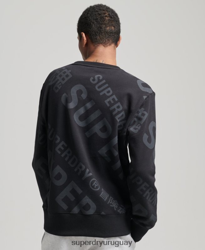 uy Superdry hombres sudadera con estampado de logo central en toda la prenda negro DT2N8Z5802 ropa