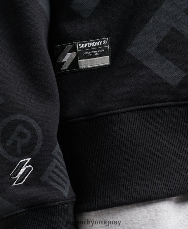 uy Superdry hombres sudadera con estampado de logo central en toda la prenda negro DT2N8Z5802 ropa