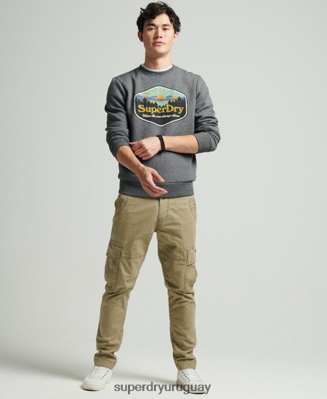 uy Superdry hombres sudadera con gráfico de postal de viaje gris oscuro DT2N8Z4993 ropa