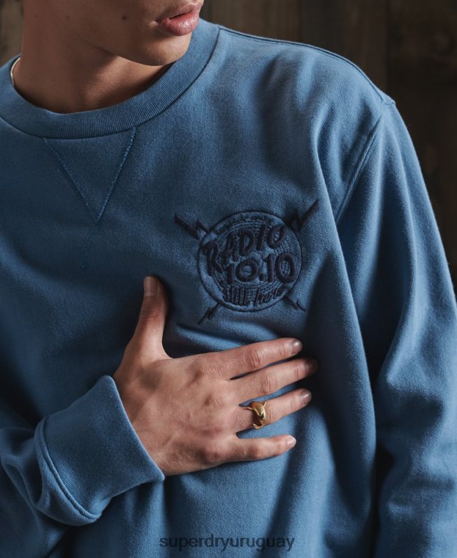 uy Superdry hombres sudadera con gráfico seco de edición limitada azul claro DT2N8Z5234 ropa