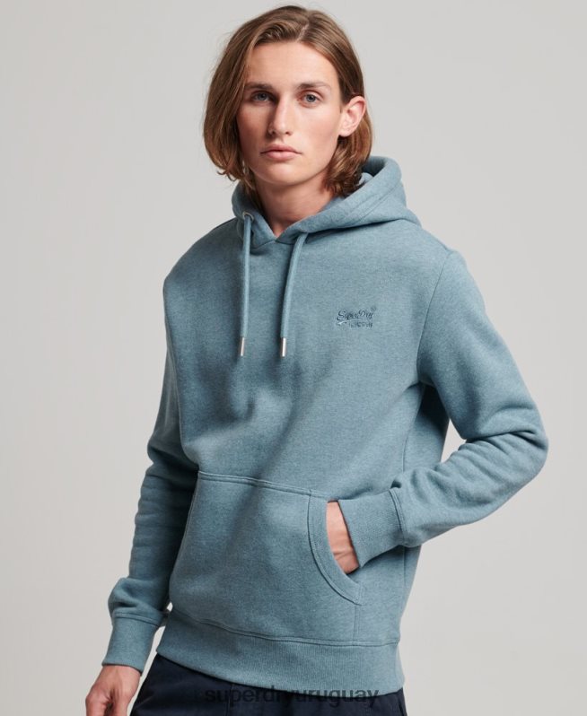 uy Superdry hombres sudadera con logo bordado azul claro DT2N8Z474 ropa