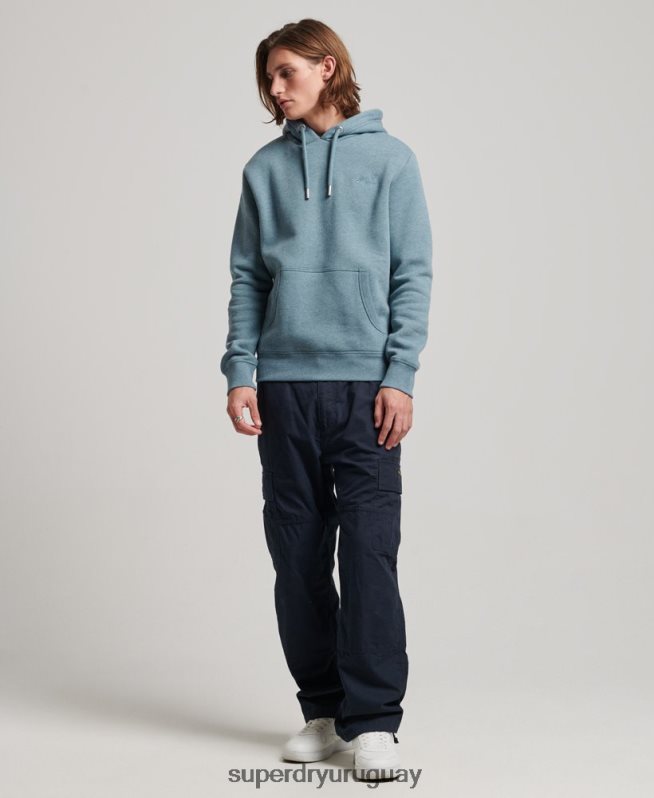 uy Superdry hombres sudadera con logo bordado azul claro DT2N8Z474 ropa